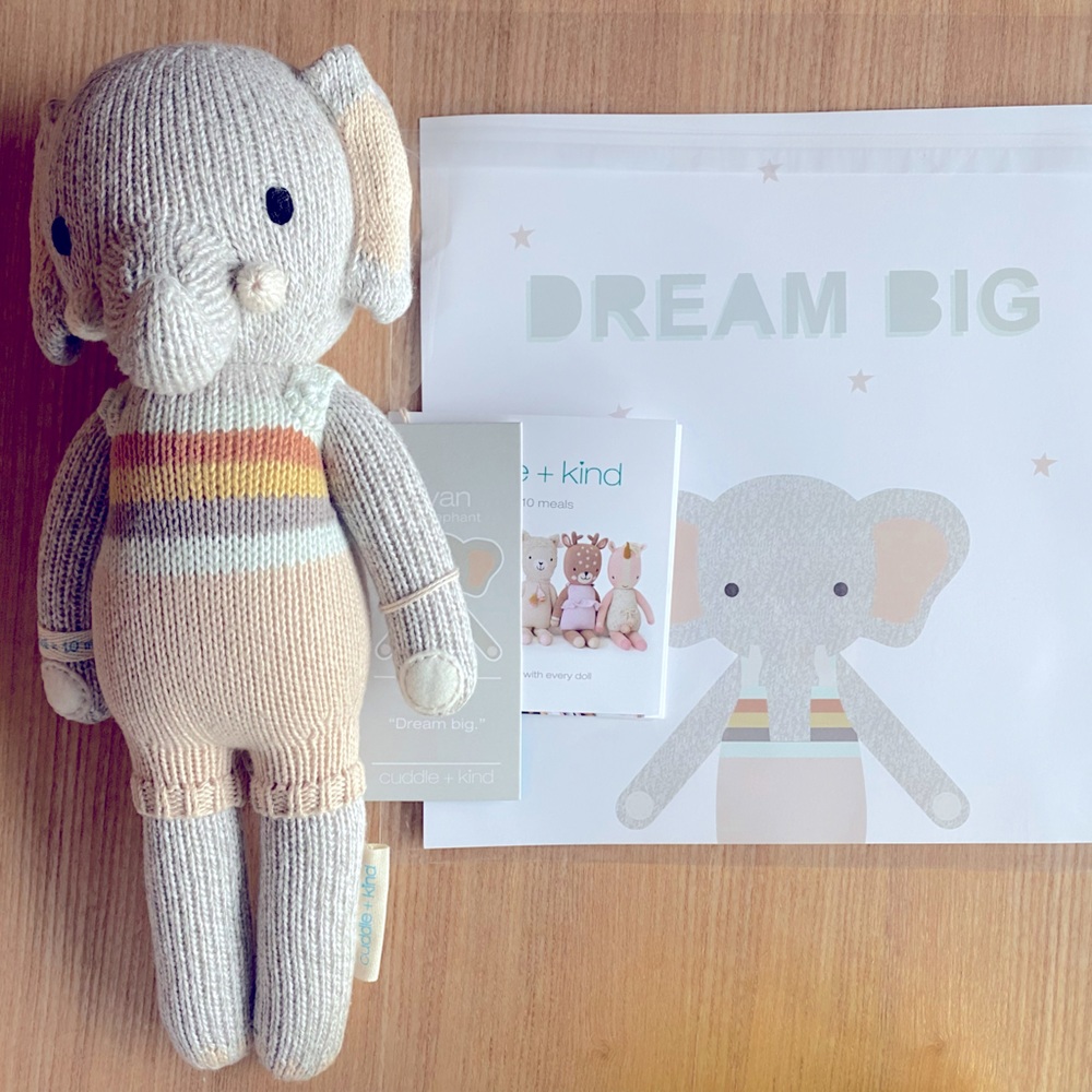Brand new with tags Cuddle + Kind Evan Elephant doll / stuffed animal + print 🐘